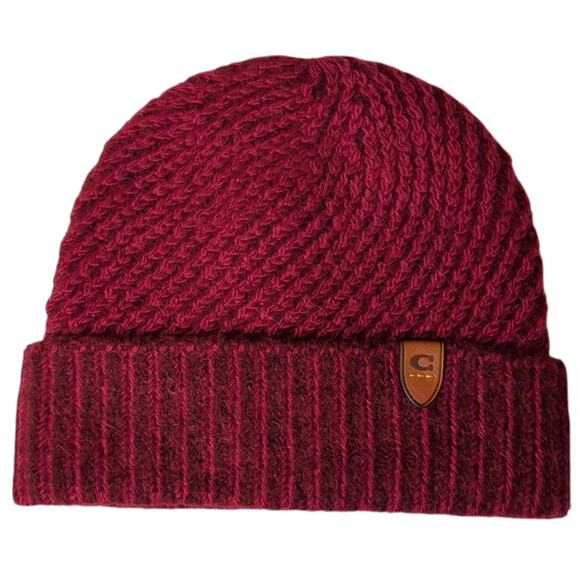 Coach Dark Red Warm Winter Beanie Hat with Coach C Leather Tag - Picture 1 of 3